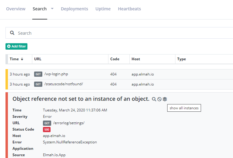 Search filters on log message