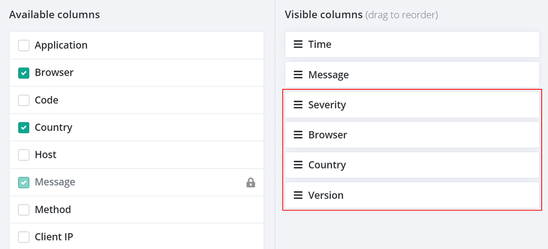 New columns in customize columns