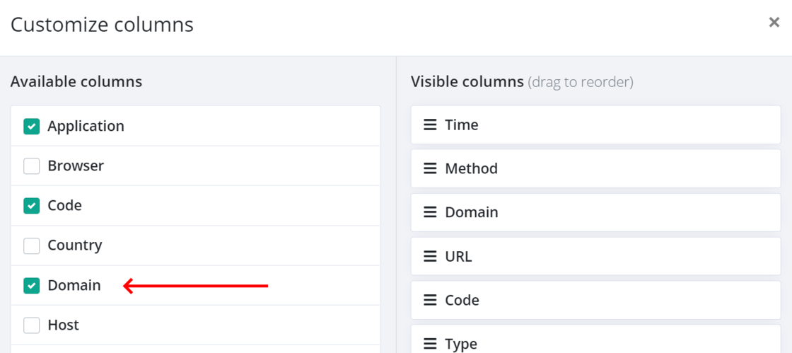Domain name column