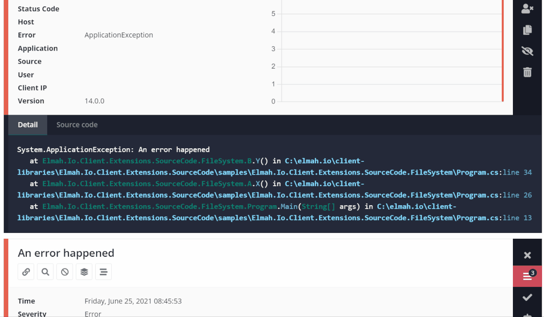 Show source code in the elmah.io UI