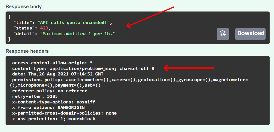 Returning problem details on API request limits