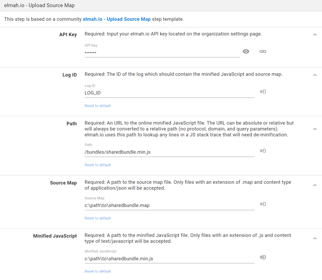 Octopus Deploy step template for uploading source maps