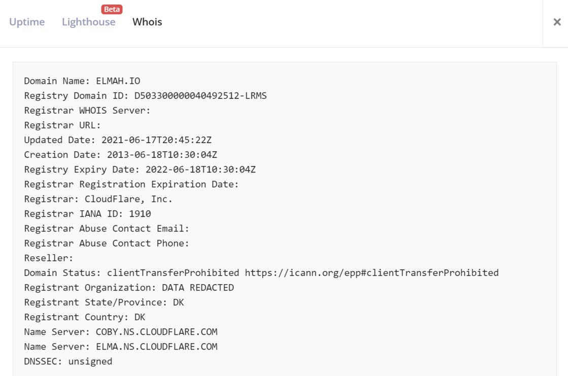 Whois information on uptime checks