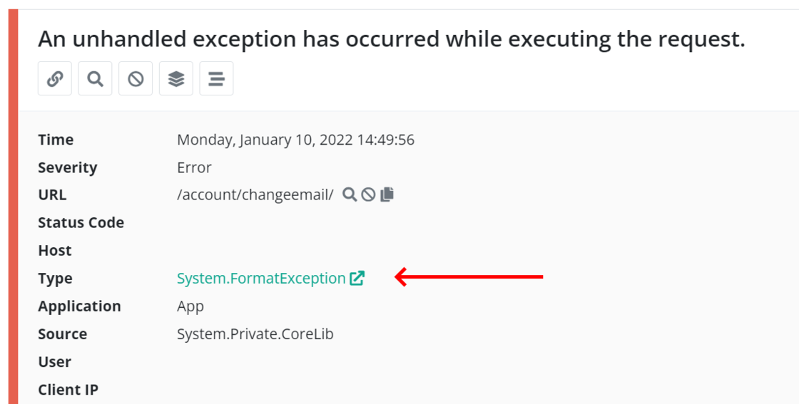Links to exception details pages