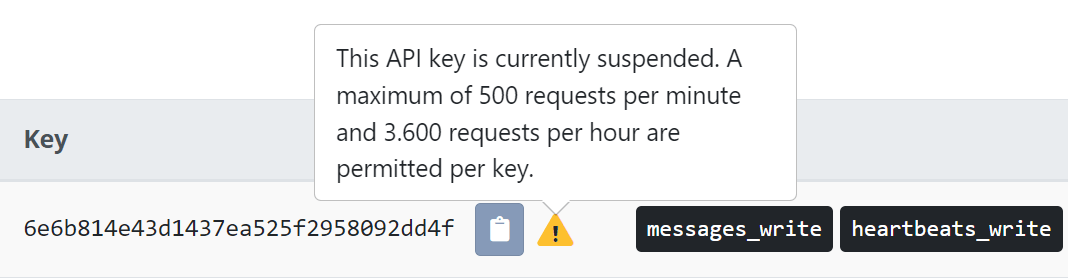 Warning on suspended API keys