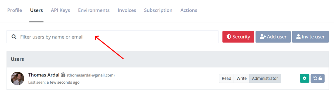 Filter users on organization and log settings