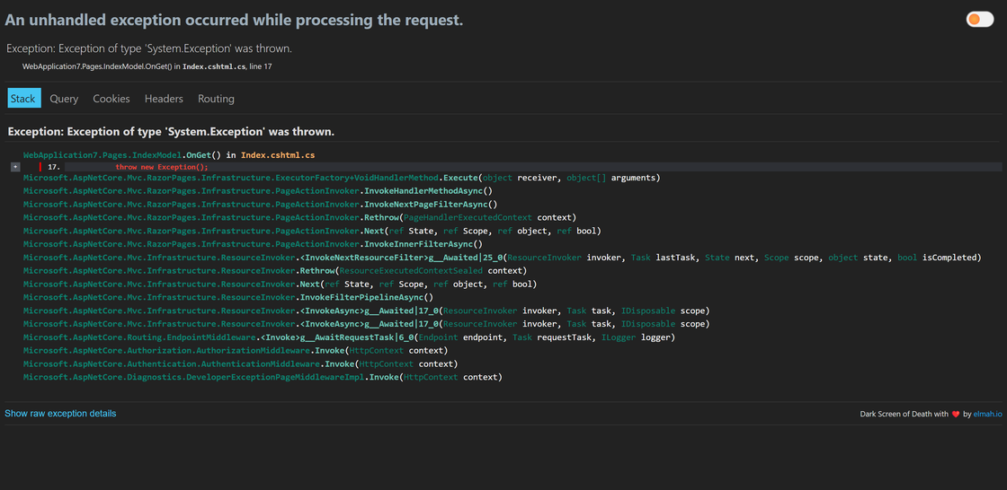Dark Screen of Death 1.1 with syntax highlighting