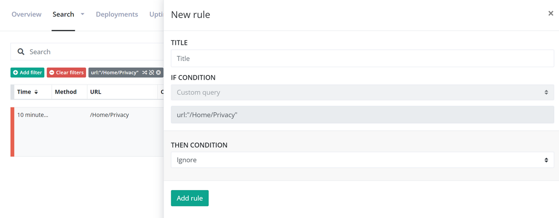 Creating rules from the search page