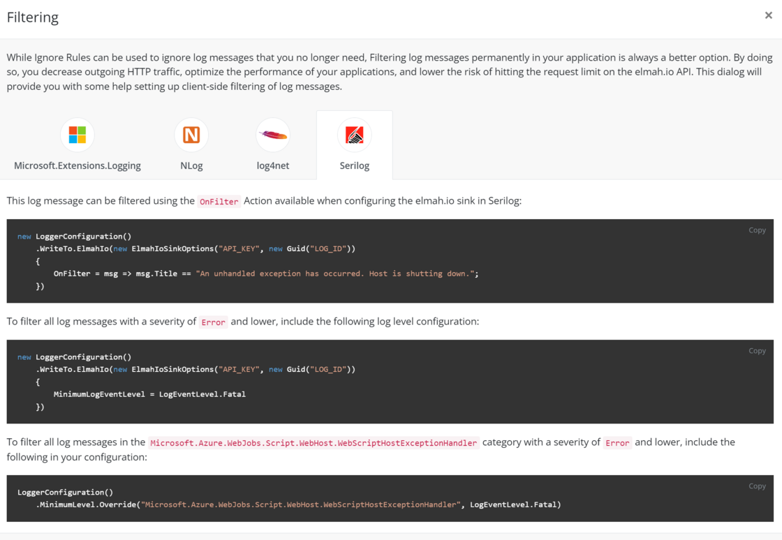New client-side filtering help dialog