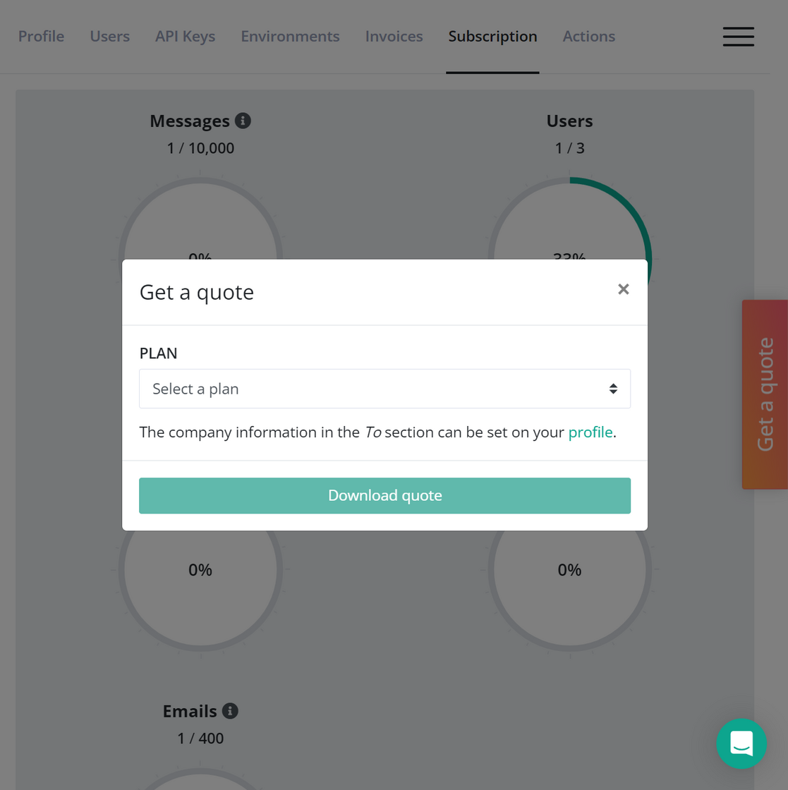 Get a quote on the Subscription page