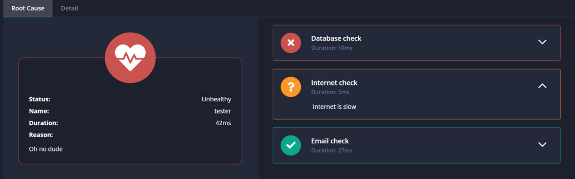 Root Cause view with heartbeat checks