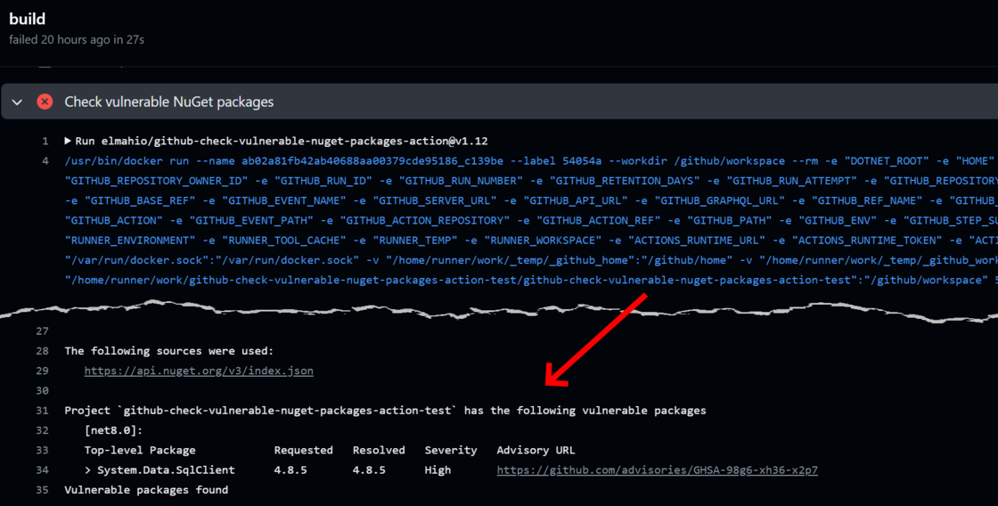Checking for vulnerable NuGet packages on GitHub Actions