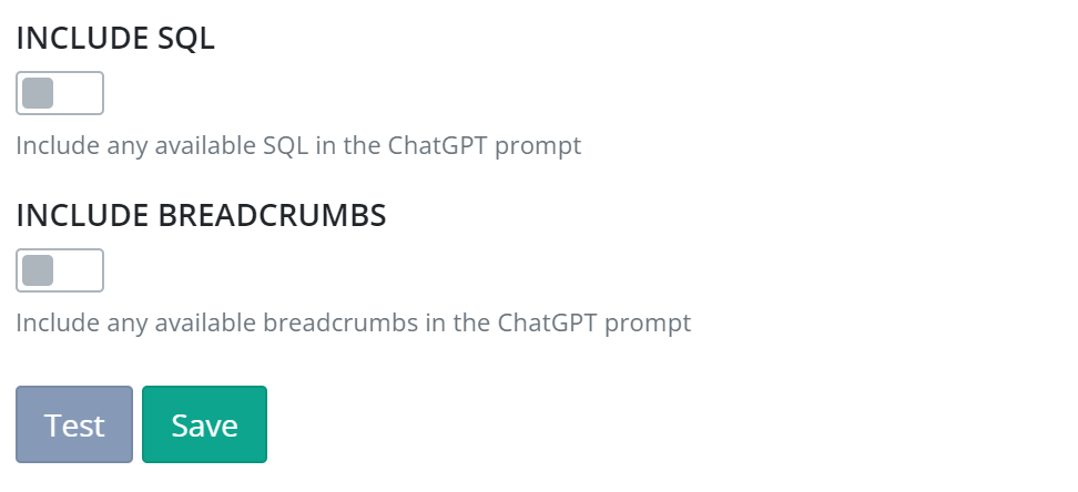 Test button on ChatGPT app