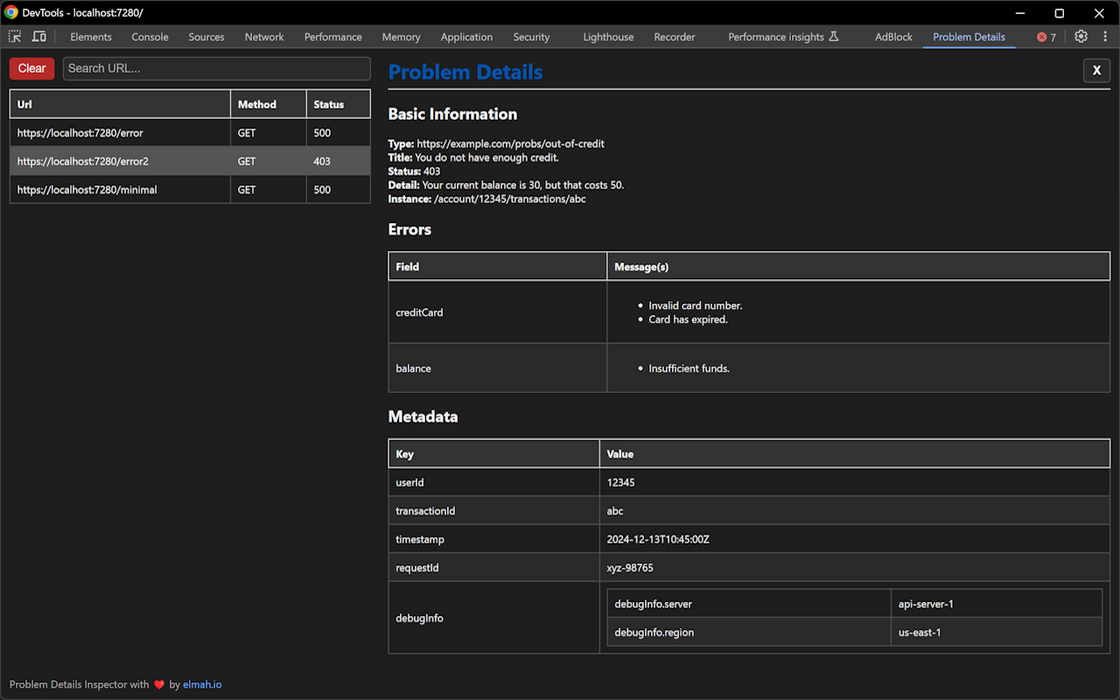 Problem Details Inspector Chrome extension