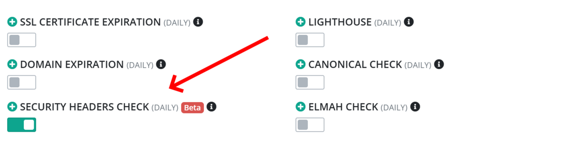 Security headers check on Uptime Monitoring