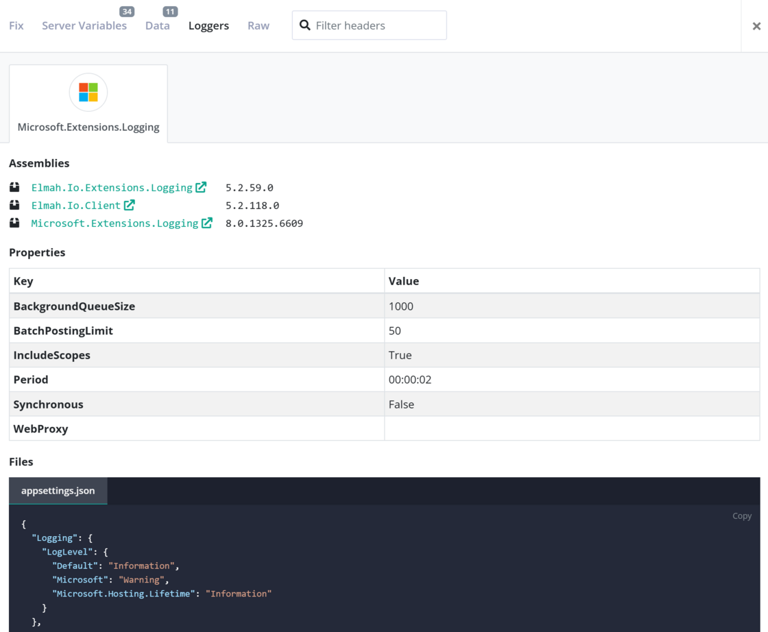 Logger information on extended details