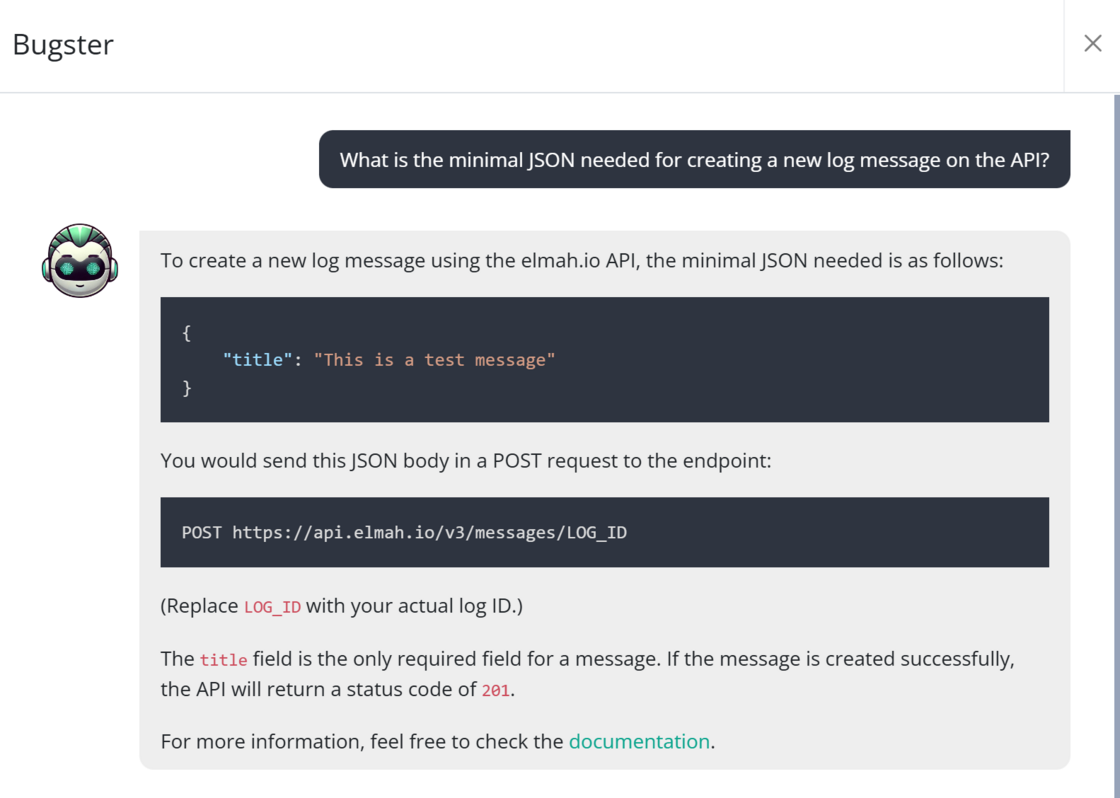 Bugster now supports questions about the elmah.io API