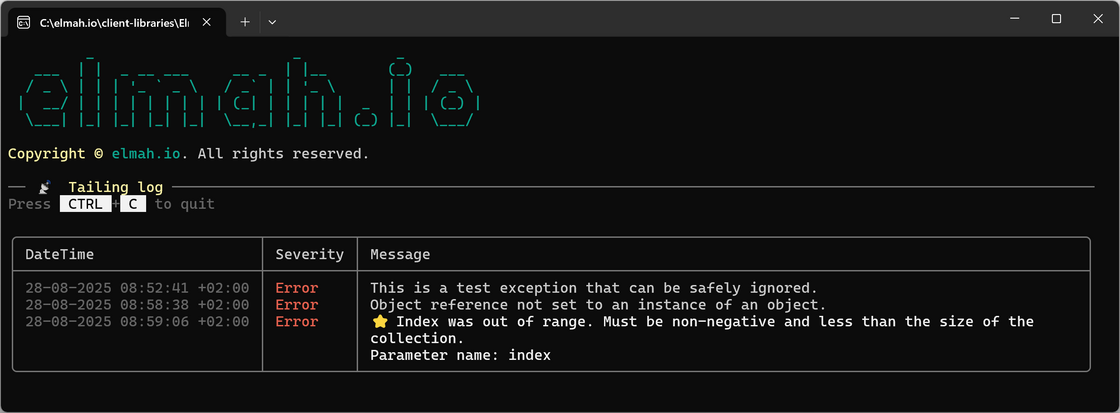Elmah.Io.Cli 5.2.92 with improvements to the tail command