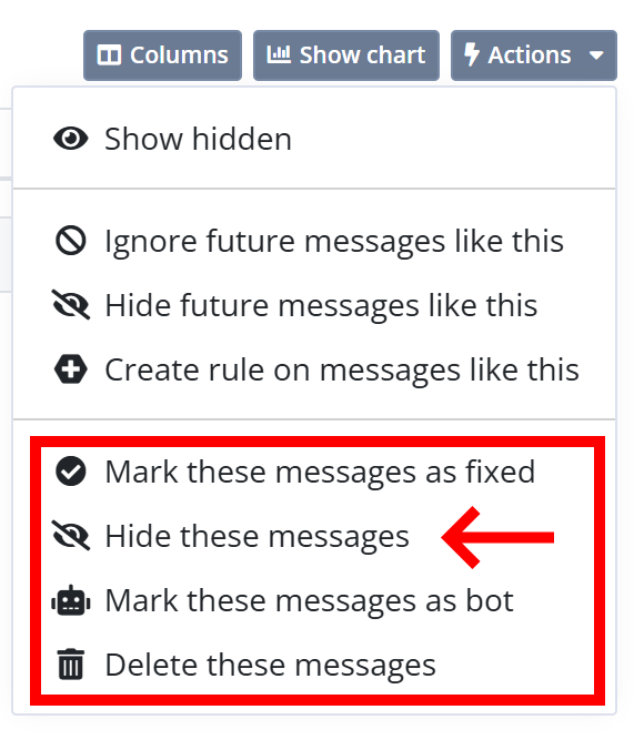 iNew Hide these messages bulk action