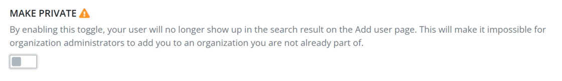 Warning on users in an organization not marked as private