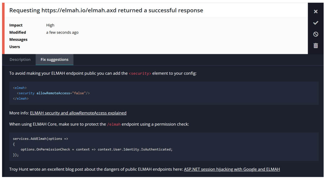 SSL and Elmah checks have been migrated to recommendations