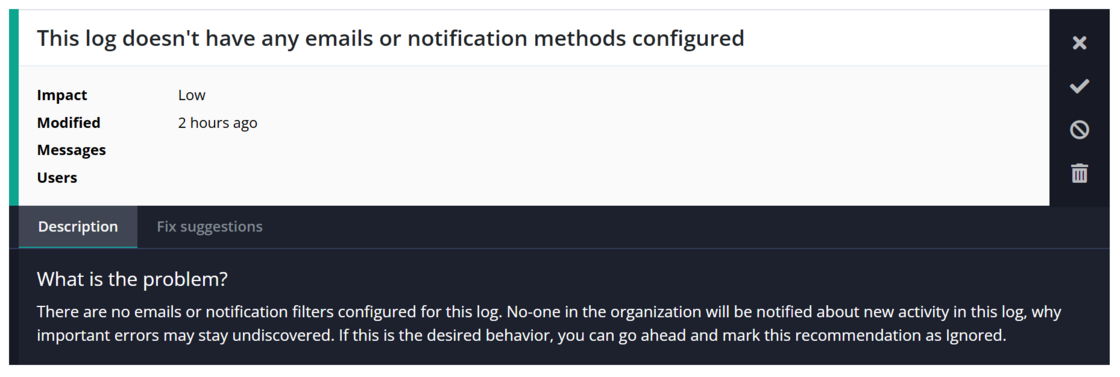 Recommendation on logs without notifications