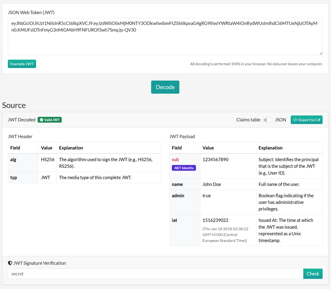 JWT decoder tool