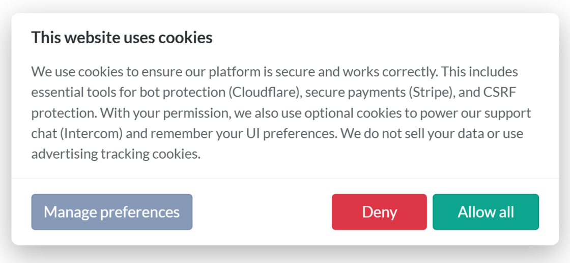 New cookie consent dialog