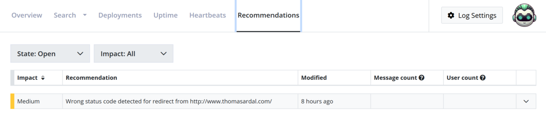All uptime issues have now been migrated to Recommendations
