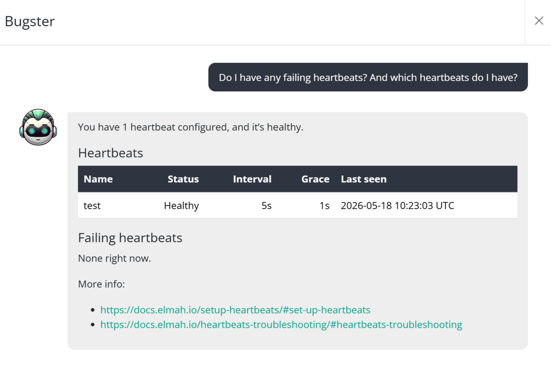 Heartbeat tools on MCP Server and uptime/heartbeats on Bugster