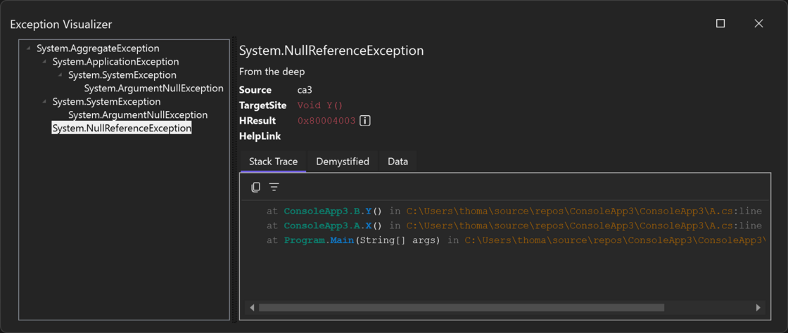 Exception Visualizer 0.2.56